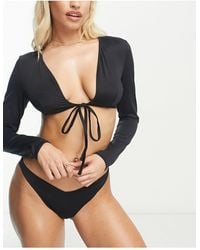 ASOS - Fuller Bust Mix And Match Long Sleeve Tie Front Bikini Top - Lyst