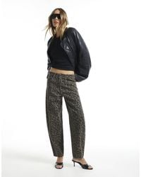 River Island - Leopard Print Mid Rise Barrel Leg Jeans - Lyst