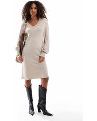 ONLY - V-Neck Knitted Midi Dress - Lyst