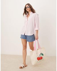 Stradivarius - – langärmliges hemd aus leinenimitat - Lyst
