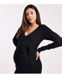 Vero Moda - Rib Knitted Long Sleeve Midi Dress With Belt Detail - Lyst