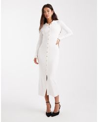 4th & Reckless - Ribbed Knit Gold Button Up Collared Maxi Dress - Lyst