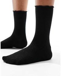 Vero Moda - Ribbed Glitter Sock With Frill Edge - Lyst