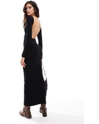Miss Selfridge - Long Sleeve Bodycon Maxi Dress With Open Back - Lyst