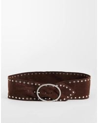 Pieces - Faux Suede Wide Studded Belt - Lyst