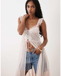 Miss Selfridge - Sheer Lace Maxi Dress With Godets - Lyst