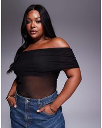 ASOS - Asos Design Curve Mesh Fold Over Ruched Off Shoulder Top - Lyst
