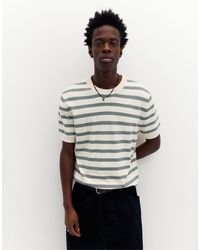 Pull&Bear - Maglione A Maniche Corte Écru A Righe Kaki - Lyst
