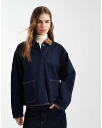 Vero Moda - Denim Barn Jacket With Faux Suede Collar - Lyst