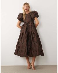 Sister Jane - Harmonia Exclusive Jacquard Puff Sleeve Midi Dress - Lyst