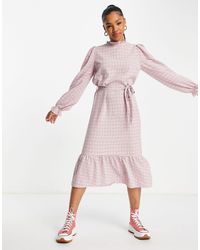 Miss Selfridge Textured Gingham Belted Midi Dress - Pink