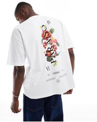 ASOS - Camiseta Blanca Extragrande Con Estampado Gráfico Floral De - Lyst