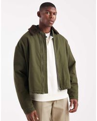 ASOS - Chaqueta Verde Estilo Entrenador Con Solapas De Borreguito En Contraste De - Lyst