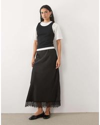 Jdy - Lace Trim Satin Maxi Skirt - Lyst