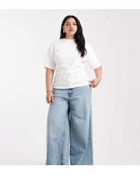 ASOS - Vaqueros De Talle Alto Y Pernera Ancha Con Lavado Vintage De Asos Design Curve-Azul - Lyst