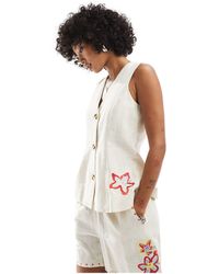 Native Youth - Embroidered Button Through Linen Waistcoat Co-ord - Lyst