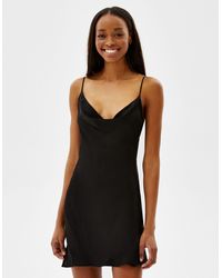 Bershka Cowl Neck Satin Mini Dress in Green | Lyst UK