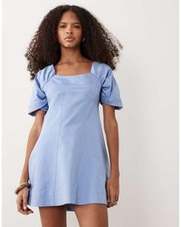 ASOS - Square Neck Structured Cotton Mini Dress With Back Strap - Lyst