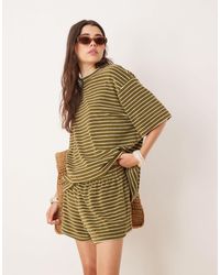 ASOS - Short rayé style caleçon d'ensemble en tissu éponge - kaki - Lyst