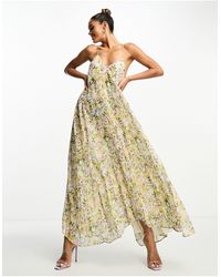 Mango - Premium Floral Pleated Maxi Dress With Backless Detail - Lyst