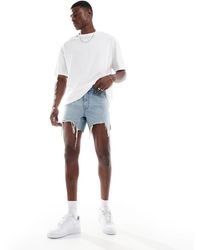 ASOS - Pantaloncini Di Jeans Slim Taglio Corto Lavaggio Chiaro Con Strappi - Lyst