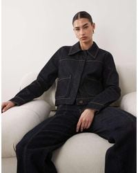 Mango - Cropped Denim Jacket With Contrast Stitch - Lyst