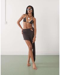 Lioness - Moss Tie Side Asymmetric Beach Skirt Co-ord - Lyst