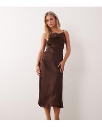 New Look - Satin Cowl Neck Midi Dress - Lyst