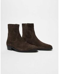 ASOS - Cuban Boot Suede With Western Stitching - Lyst