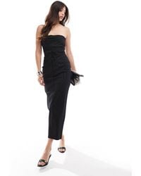ASOS - Robe bandeau mi-longue en bengaline à rayures fines avec nœud à la taille - Lyst