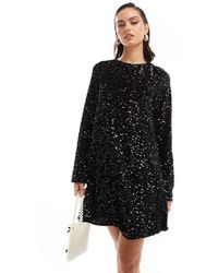 Pieces - Mini Jurk Met Lovertjes En Strik Aan De Achterkant - Lyst