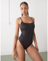 Monki - – badeanzug mit u-ausschnitt, hohem beinausschnitt und zebramuster - Lyst