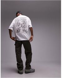 TOPMAN - T-shirt ultra oversize avec empiècement ornementé en toile sur le devant et dans le dos - Lyst