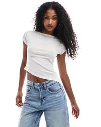 ASOS - Semi Sheer Short Sleeve Top With Asymmetric Hem - Lyst