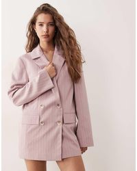 Miss Selfridge - Oversized Ruimvallende Double-Breasted Blazer Met Krijtstreep - Lyst