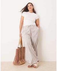 ASOS - Curve Textured Linen Look Wide Leg Pull On Pants - Lyst