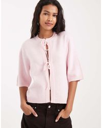 ONLY - Tie Front Short Sleeve Boxy Knitted Top - Lyst