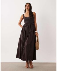 ASOS - Scoop Ribbed Bodice With Poplin Skirt Midi Dress - Lyst