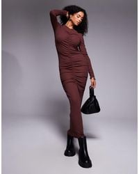 ASOS - Ribbed Ruched Midi Dress - Lyst