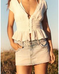 Stradivarius - Low-waist Denim Skort With Detailing - Lyst