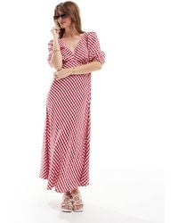 New Look - Vestido Midi Rojo A Cuadros Vichy Con Lazada Trasera De - Lyst