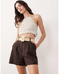 New Look - Linen Blend Belted Short - Lyst