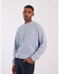 ASOS - Oversized Recht T-Shirt Met Lange Mouwen, Wafelstructuur En Henley-Hals - Lyst