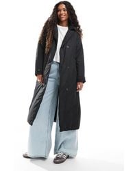 Brave Soul - Long Double Breasted Padded Coat With Belt - Lyst