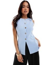 ASOS - Knitted Crew Neck Structured Waistcoat With Gold Button Detail - Lyst