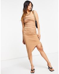 Flounce London - Satin One Shoulder Asymmetric Midi Dress With Ruched Side - Lyst
