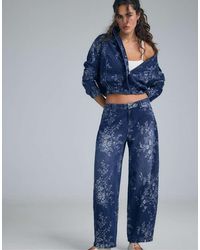 Stradivarius - Floral Jacquard Barrel Jeans - Lyst