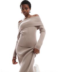 Glamorous - Pull d'ensemble à épaules dénudées en maille côtelée - taupe - Lyst