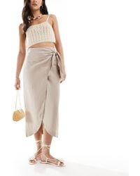 Mango - Wrap Front Linen Skirt - Lyst