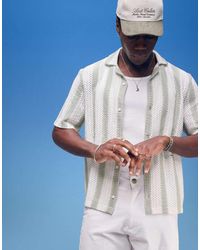 Hollister - Camicia A Maniche Corte All'Uncinetto A Righe A Contrasto Con Motivo A Spina Di Pesce - Lyst
